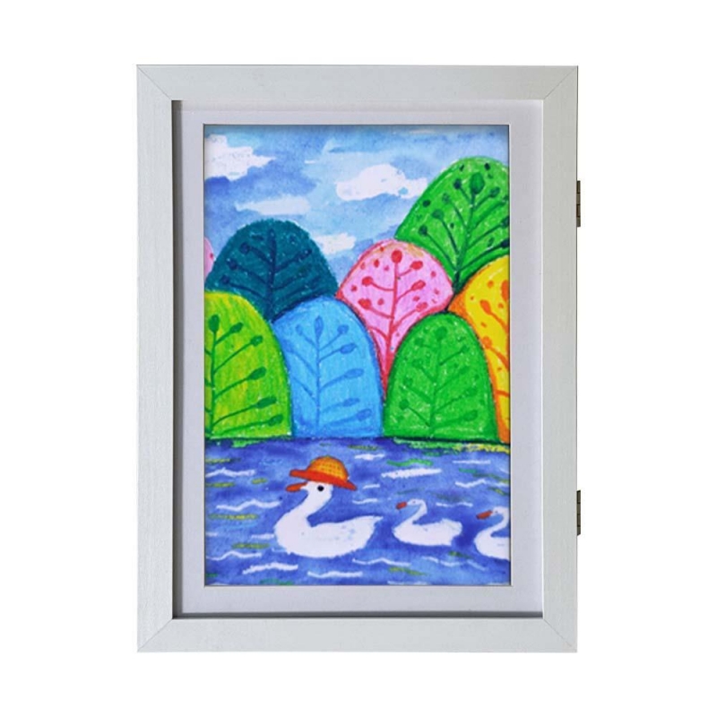 Κορνίζα για παιδικές ζωγραφιές Α4, με χώρο αποθήκευσης λευκή Υ30×21εκ.