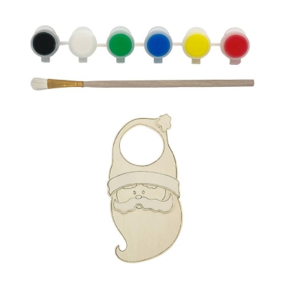 Ξύλινο κρεμαστό σετ ζωγραφικής Υ29x14x2εκ Άγιος Βασίλης με 6 νερομπογιές και πινέλο