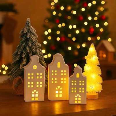 Σπιτάκι LED κεραμικό Υ23,5εκ τριγωνική στέγη