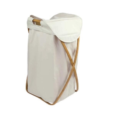 Καλάθι απλύτων Nextdeco μπαμπού σκελετός λευκό ύφασμα 40x36x70εκ.