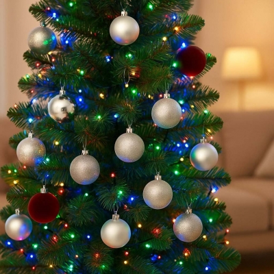 Σετ 16 χριστουγεννιάτικες μπάλες ασημί Ø8εκ.