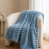 Κουβέρτα faux fur μπλε 200x230εκ.