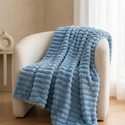 Κουβέρτα faux fur μπλε 200x230εκ.