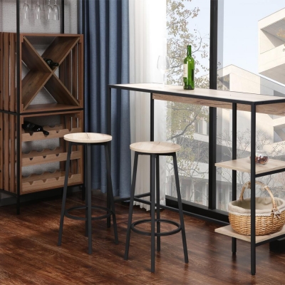 Σκαμπό bar μεταλλικό Nextdeco φυσικό ξύλο Υ70xØ38εκ.