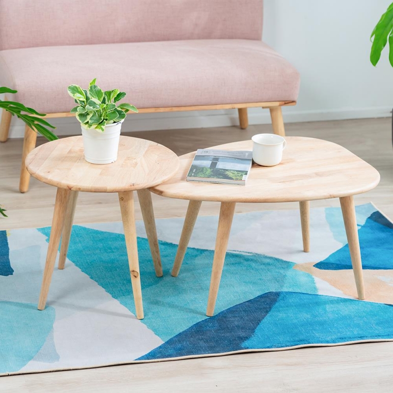 Τραπεζάκια σαλονιού σετ 2 Nextdeco Natural μασίφ ξύλο Υ38,5x70x49,5εκ - Y43xØ45εκ.