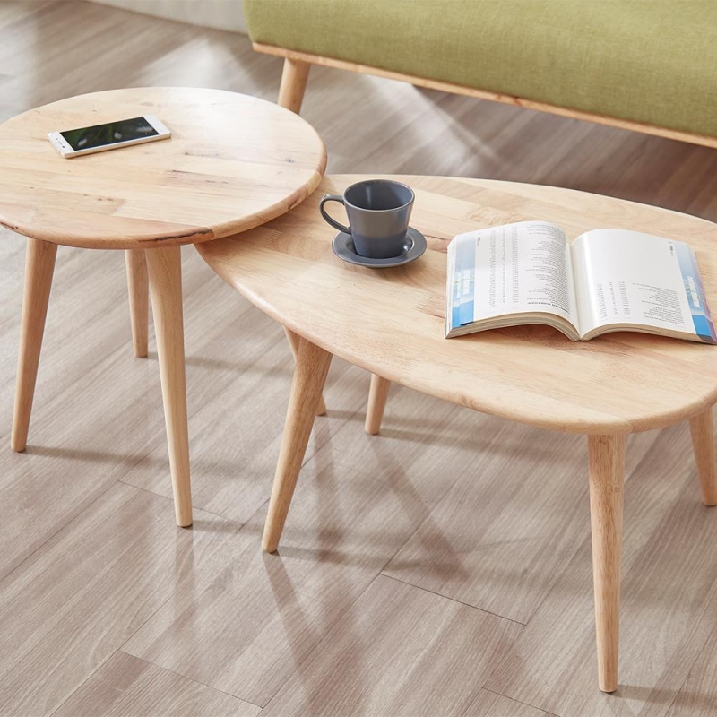 Τραπεζάκια σαλονιού σετ 2 Nextdeco Natural μασίφ ξύλο Υ38,5x70x49,5εκ - Y43xØ45εκ.