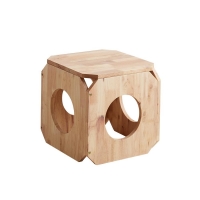 Σπιτάκι γάτας- σκαμπό Nextdeco Natural μασίφ ξύλο 40x40x40εκ.