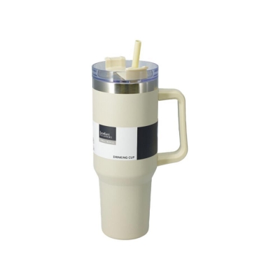 Θερμός ποτήρι 1200ml μπεζ ανοξείδωτο με καλαμάκι