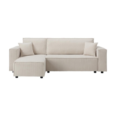 Καναπές - διπλό κρεβάτι Nextdeco γωνιακός με αποθηκευτικό χώρο μπεζ Υ82×240×92-142εκ