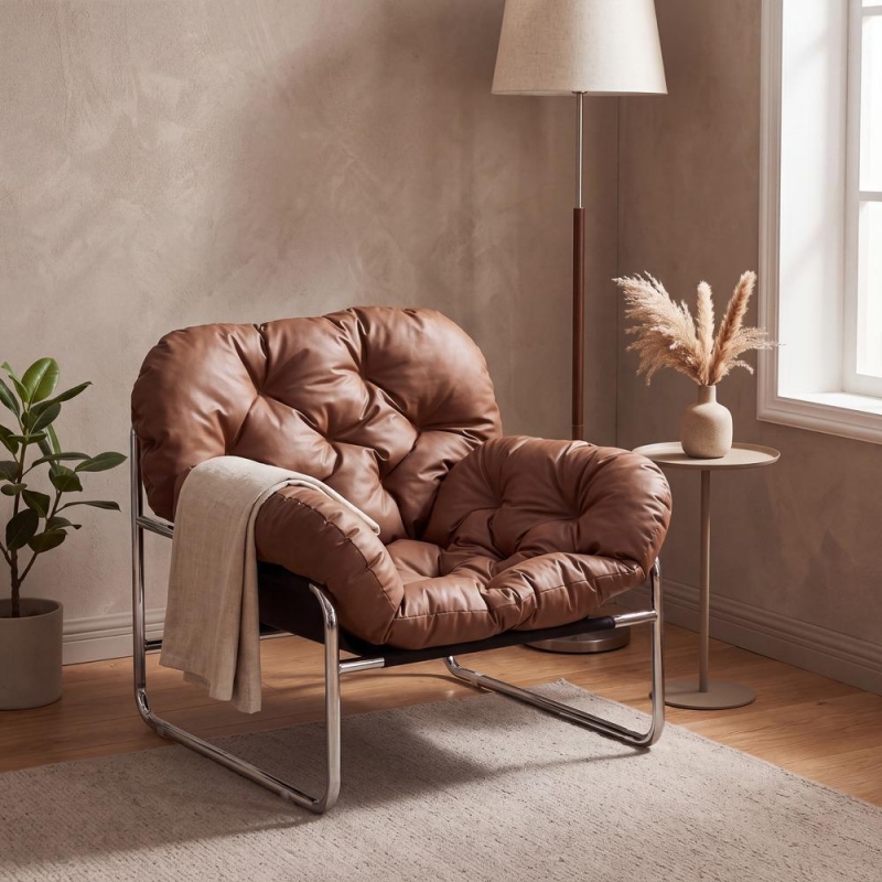 Πολυθρόνα Nextdeco PU και ανοξείδωτο μέταλλο καφέ 74x79,5xΥ66εκ. Πολυθρόνα Nextdeco PU και ανοξείδωτο μέταλλο καφέ 74x79,5xΥ66εκ.