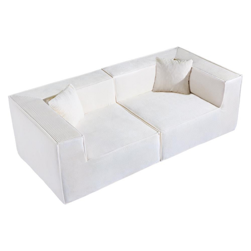 Compressed Nextdeco καναπές διθέσιος κοτλέ ιβουάρ Υ63x208x101εκ.