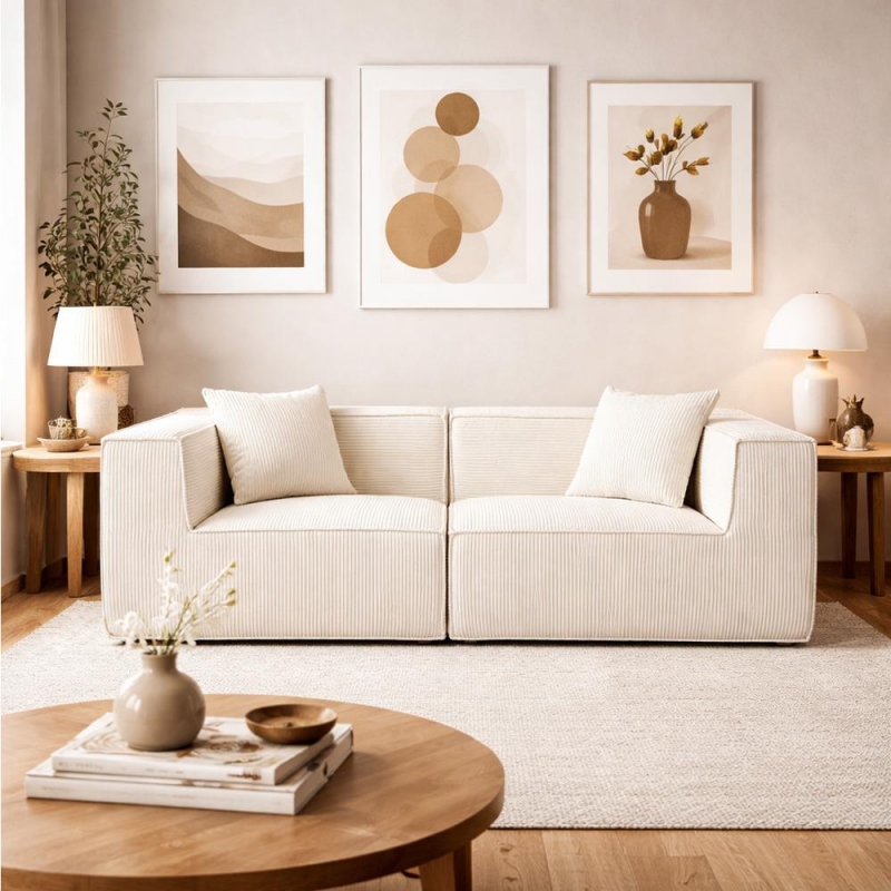 Compressed Nextdeco καναπές διθέσιος κοτλέ ιβουάρ Υ63x208x101εκ.