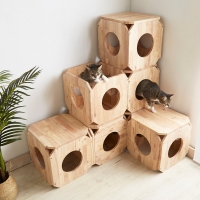 Σπιτάκι γάτας- σκαμπό Nextdeco Natural μασίφ ξύλο 40x40x40εκ.