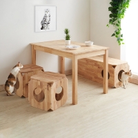 Σπιτάκι γάτας- σκαμπό Nextdeco Natural μασίφ ξύλο 40x40x40εκ.