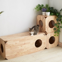 Σπιτάκι γάτας- σκαμπό Nextdeco Natural μασίφ ξύλο 40x40x40εκ.