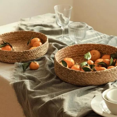 Σετ 3 καλάθια flat ψάθινα Ø30xY11εκ., Ø28xY9εκ., Ø25xY8εκ.