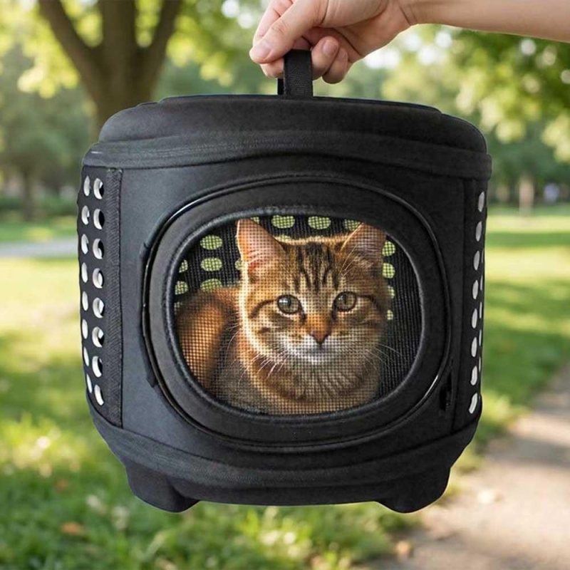 Τσάντα μεταφοράς κατοικιδίων με τρύπες μαύρη Υ32×43×38εκ.