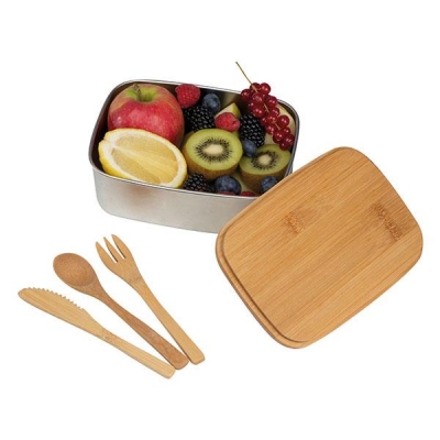 Lunch Box μεταλλικό eco με σετ μαχαιροπίρουνα 18x13x7,2εκ.