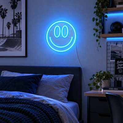 Φωτιζόμενο διακοσμητικό LED Neon Smiley μπλε 25x25εκ.