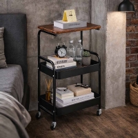 Τρόλεϊ- καλάθι Υ77x43x30εκ. μεταλλικό με ξύλινη επιφάνεια μαύρο