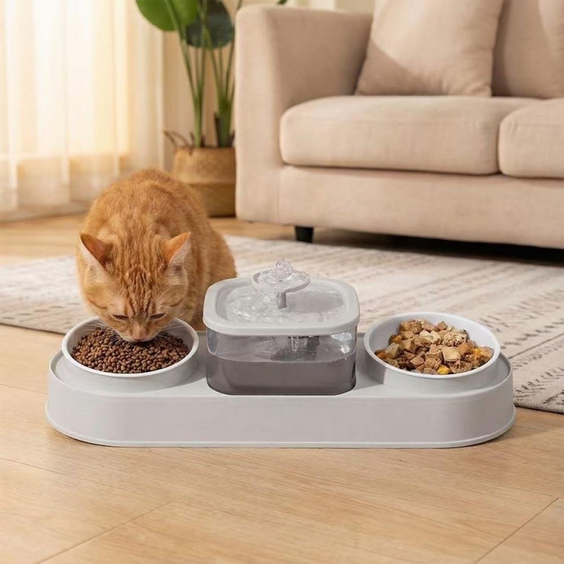 Σετ ταΐστρα - συντριβάνι νερού κατοικιδίων USB γκρι