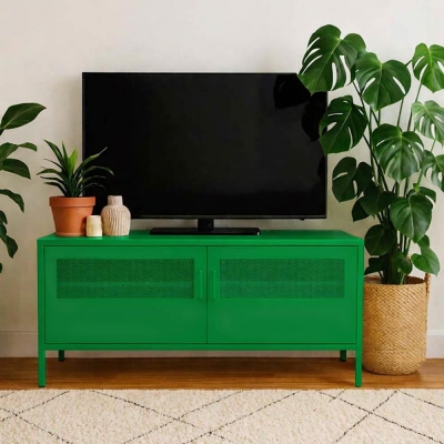 Έπιπλο τηλεόρασης μεταλλικό Nextdeco με ανοιγόμενες πόρτες πράσινο Υ60x118x40εκ.