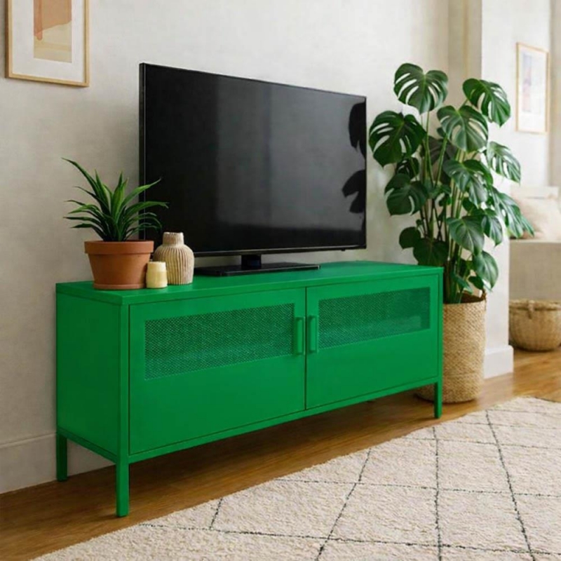 Έπιπλο τηλεόρασης μεταλλικό Nextdeco με ανοιγόμενες πόρτες πράσινο Υ60x118x40εκ.