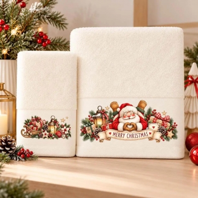 Σετ χριστουγεννιάτικες πετσέτες Santa Claus 100% βαμβάκι πεννιε 500gsm Σετ χριστουγεννιάτικες πετσέτες Santa Claus 100% βαμβάκι πεννιε 500gsm