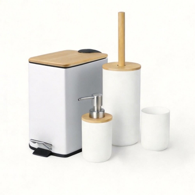 Σετ αξεσουάρ μπάνιου Nextdeco λευκό μπαμπού 4 τεμαχίων