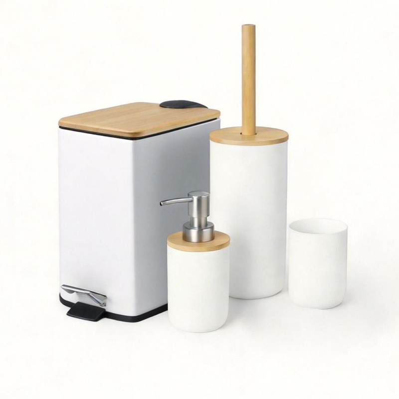 Σετ αξεσουάρ μπάνιου Nextdeco λευκό μπαμπού 4 τεμαχίων