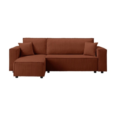 Καναπές - διπλό κρεβάτι Nextdeco γωνιακός με αποθηκευτικό χώρο κεραμιδί Υ82×240×92-142εκ