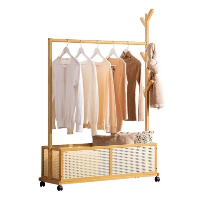 Κρεμάστρα ράγα οργάνωσης ρούχων με ρόδες Nextdeco μπαμπού Υ152x100x34εκ