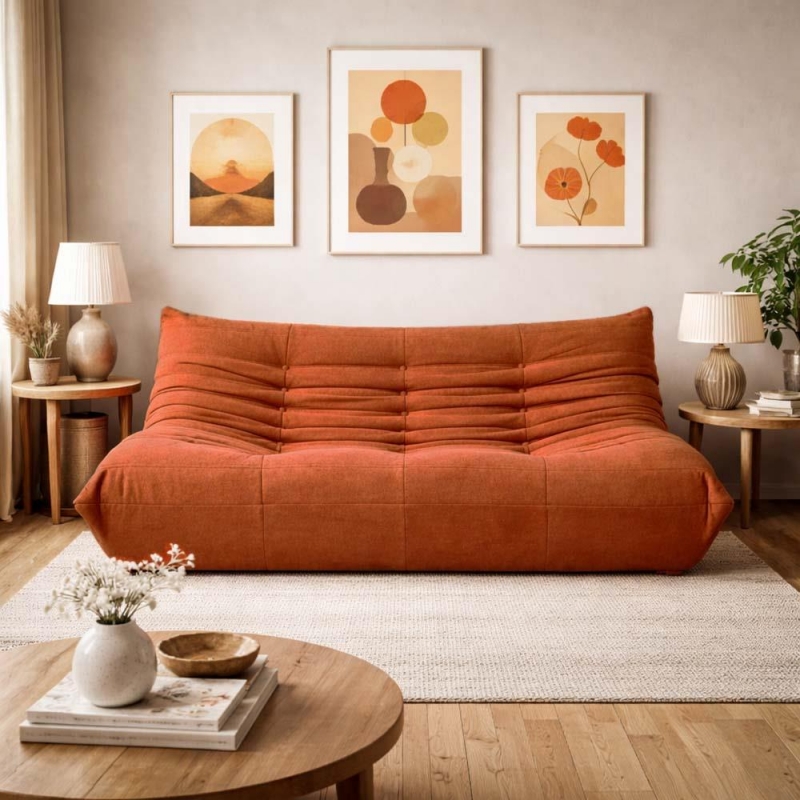 Compressed Nextdeco καναπές τριθέσιος Togo πορτοκαλί Υ70x174x102εκ.