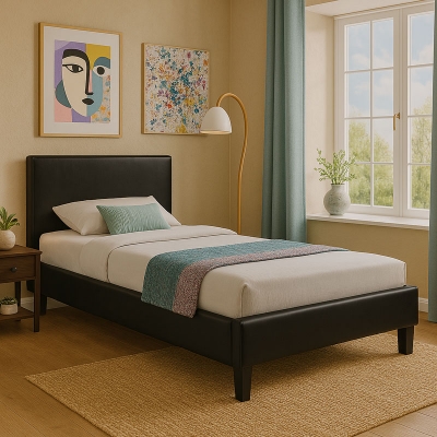 Κρεβάτι Nevil pakoworld 100x200 PU χρώμα μαύρο ματ Κρεβάτι Nevil pakoworld 100x200 PU χρώμα μαύρο ματ