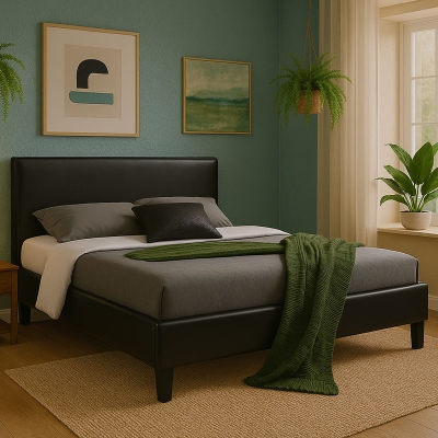 Κρεβάτι Nevil pakoworld 150x200 PU χρώμα μαύρο ματ Κρεβάτι Nevil pakoworld 150x200 PU χρώμα μαύρο ματ