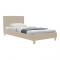 Κρεβάτι Nevil pakoworld ύφασμα εκρού με ξύλινο πόδι σε φυσική απόχρωση 90x190εκ