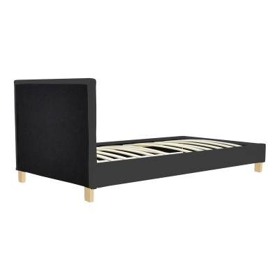 Κρεβάτι Nevil pakoworld ύφασμα ανθρακί με ξύλινο πόδι σε φυσική απόχρωση 90x190εκ