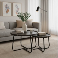 Tραπέζια σαλονιού Crismory pakoworld σετ 2τεμ MDF σε απόχρωση μαύρο μαρμάρου και μαύρα μεταλλικά πόδια