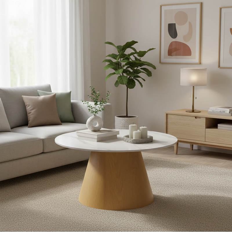 Τραπέζι σαλονιού Soleire Inart λευκό μαρμάρου sintered stone Φ70x40εκ