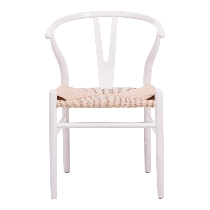 Καρέκλα Wishbone pakoworld rubberwood-σχοινί σε λευκή απόχρωση 60x51x80εκ