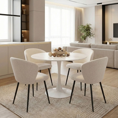 Tραπέζι Balou pakoworld mdf σε λευκή απόχρωση με όψη μαρμάρου Φ100x73εκ Tραπέζι Balou pakoworld mdf σε λευκή απόχρωση με όψη μαρμάρου Φ100x73εκ