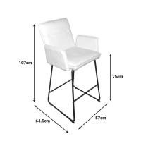 Σκαμπό μπαρ Essential pakoworld ύφασμα λευκό-πόδι μαύρο μεταλλικό 57x64.5x107εκ