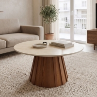Τραπέζι σαλονιού Franzel pakoworld sintered stone σε όψη τραβερτίνας-mdf σε καρυδι Φ80x40εκ Τραπέζι σαλονιού Franzel pakoworld sintered stone σε όψη τραβερτίνας-mdf σε καρυδι Φ80x40εκ
