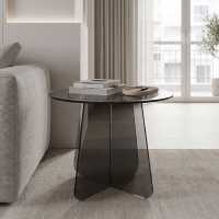 Τραπέζι βοηθητικό Cleary pakoworld tempered 8mm γυαλί ανθρακί Φ50x45εκ