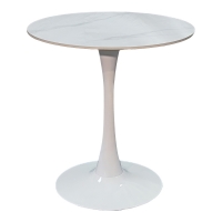 Tραπέζι Balou pakoworld sintered stone σε λευκή απόχρωση με όψη μαρμάρου-βάση λευκό μέταλλο Φ90x73εκ