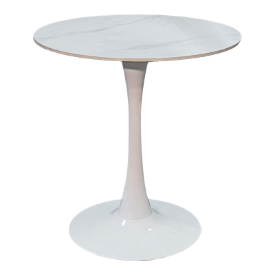 Tραπέζι Balou pakoworld sintered stone σε λευκή απόχρωση με όψη μαρμάρου-βάση λευκό μέταλλο Φ90x73εκ