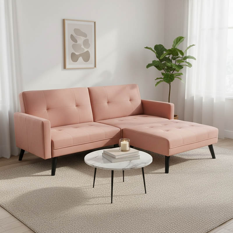 Καναπές γωνία-κρεβάτι με υποπόδιο Dream pakoworld σάπιο μήλο βελούδο 209x157x80εκ