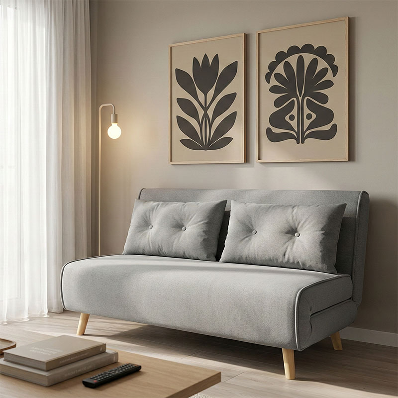 Καναπές-κρεβάτι Josuane I pakoworld διθέσιος βελούδο σε γκρι απόχρωση 122x80x81εκ