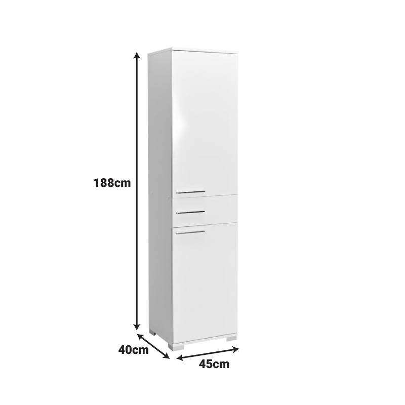 Ντουλάπα Chad pakoworld με συρτάρια λευκό gloss 45x40x188εκ