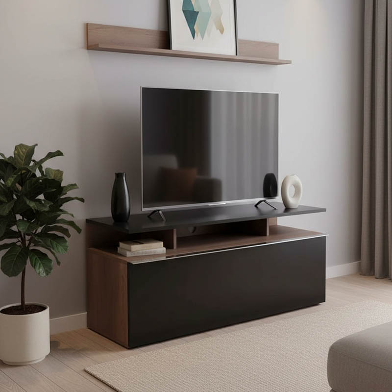 Έπιπλο τηλεόρασης Temano pakoworld σε μαύρη gloss-καρυδι απόχρωση 117x40x48εκ Έπιπλο τηλεόρασης Temano pakoworld σε μαύρη gloss-καρυδι απόχρωση 117x40x48εκ